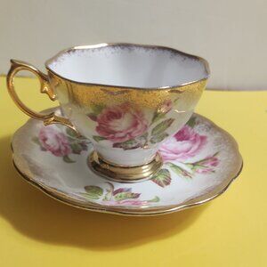 Royal Albert Bone China Avon Shape Cup & Saucer Set Pink Cabbage Rose
